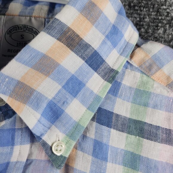 Brooks Brothers All Linen Button Up Short Sleeve Small Regent Colorful Check Men - Picture 11 of 12